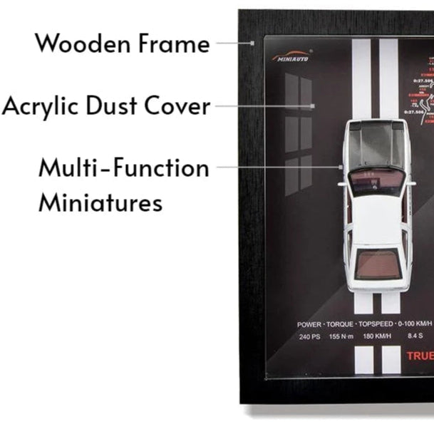 3D Wooden Photo Frame with 1/32 Diecast Metal Miniature Toy Car, 12 Inches Wall Decoration Suitable for Modern Style Living Room