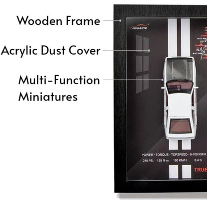 3D Wooden Photo Frame with 1/32 Diecast Metal Miniature Toy Car, 12 Inches Wall Decoration Suitable for Modern Style Living Room